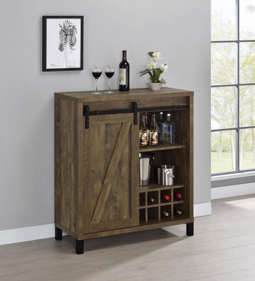 Arlington - Sliding Door Home Bar Wine Cabinet - Rustic Oak CoasterEveryday