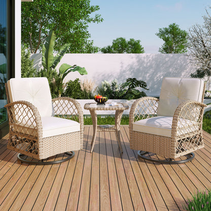 3 Piece Outdoor Chair & Table Set Chat Set, 2 Person Rattan Seating Group Hearth and Haven