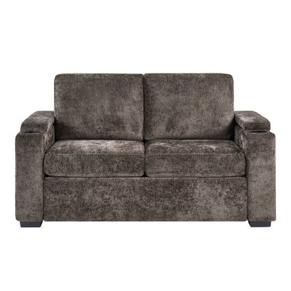 Pull Out Sofa Bed Loveseat With Twin Mattress, Cup Holders And Arm Storage Hearth and Haven