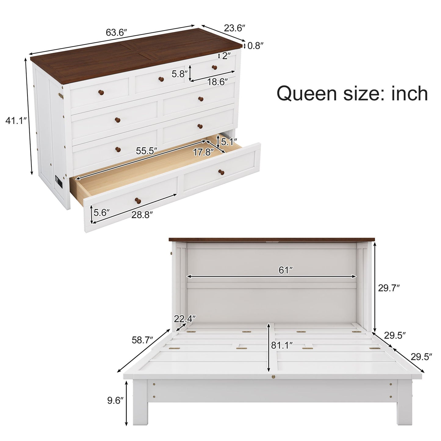 Solid Pine Murphy Bed Chest With Charging Station And Large Storage Drawer For Home Office Or Small Room Hearth and Haven
