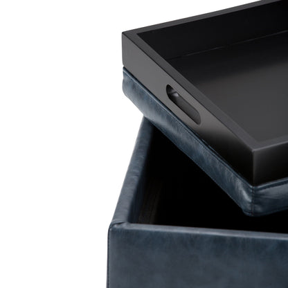 Rockwood - Upholstered Cube Storage Ottoman With Tray Simpli-Home