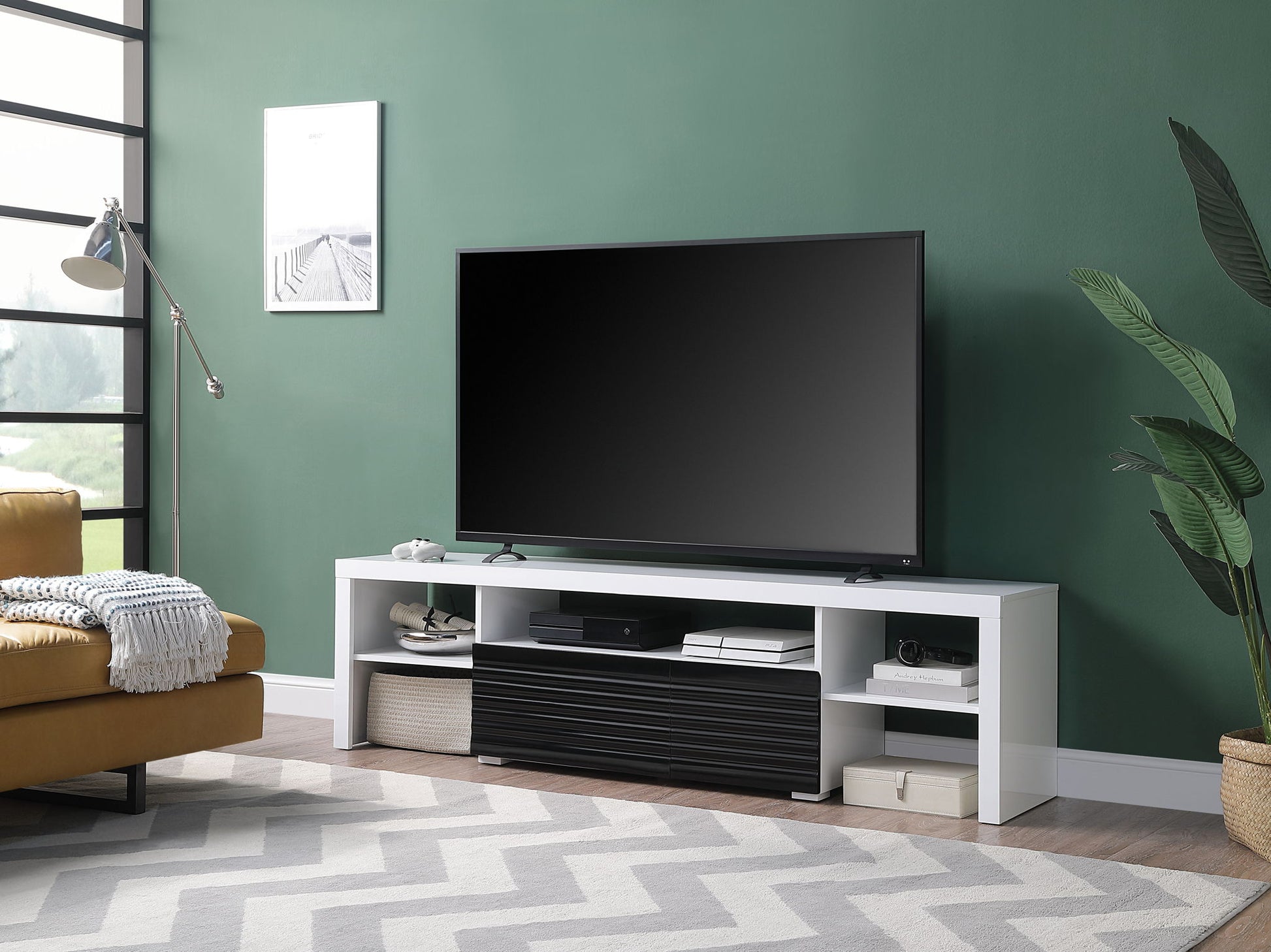 Buck II - High Gloss TV Stand - White / Black Acme