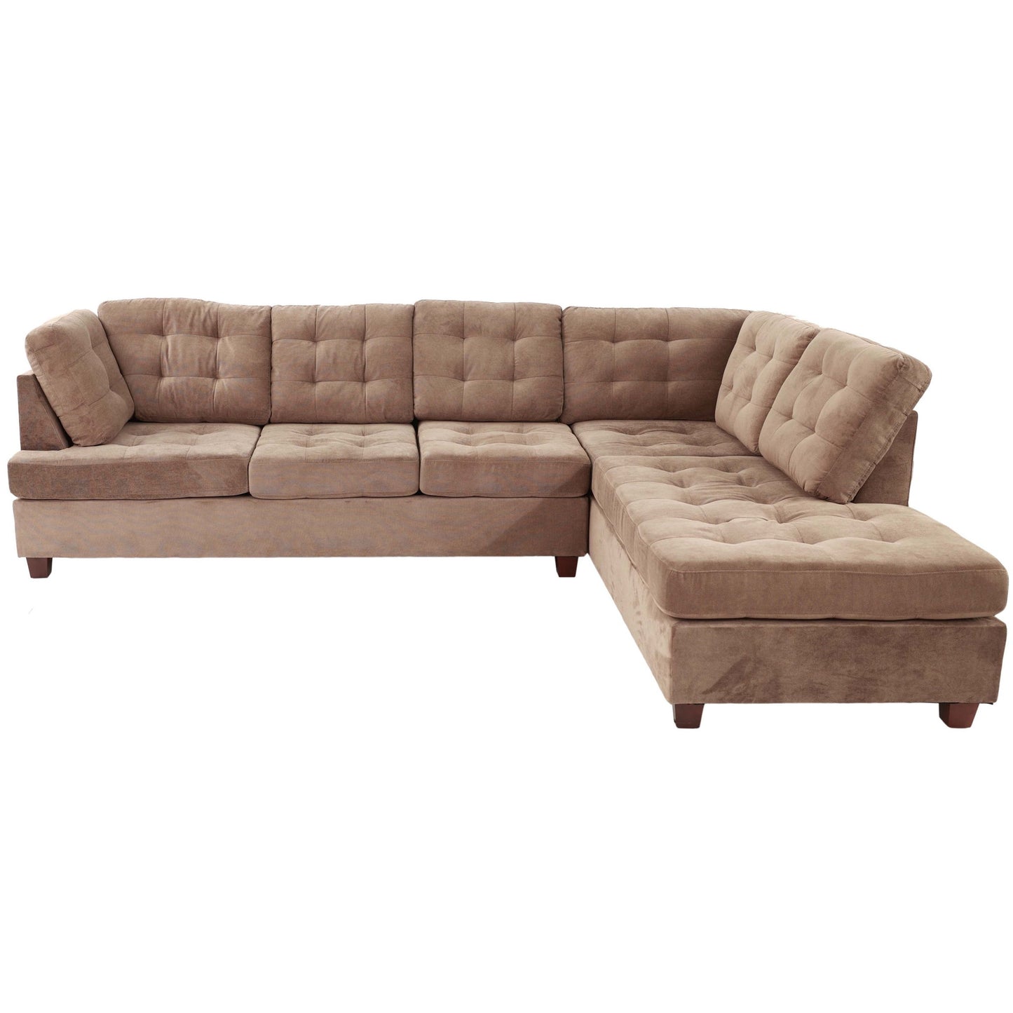 Truffle Waffle Suede Sectional Sofa With Tufted Cushions And Accent Pillows, Reversible Chaise - Neutral Home Essentials