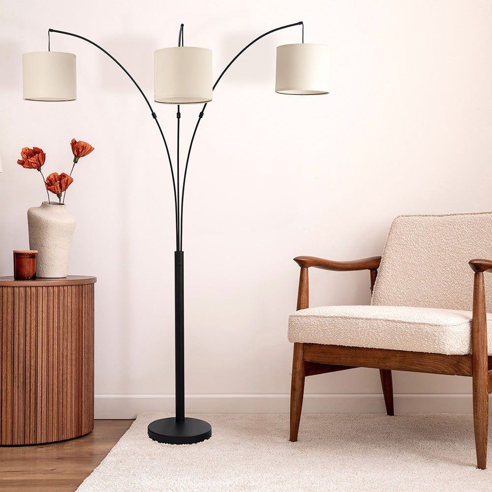 Royal - 3 Arm Arc Floor Lamp, Oil Rubbed Bonze With Linen Shade, 4 Way Rotary Switch - Oil-Rubbed Bronze Ashcroft Furniture