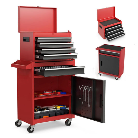 Tool Chest, 5 Drawer Rolling Tool Storage Cabinet With Detachable Top Tool Box, Liner, Universal Lockable Wheels, Adjustable Shelf, Locking Mechanism, Metal Tool Cart For Garage Workshop Daily Nest