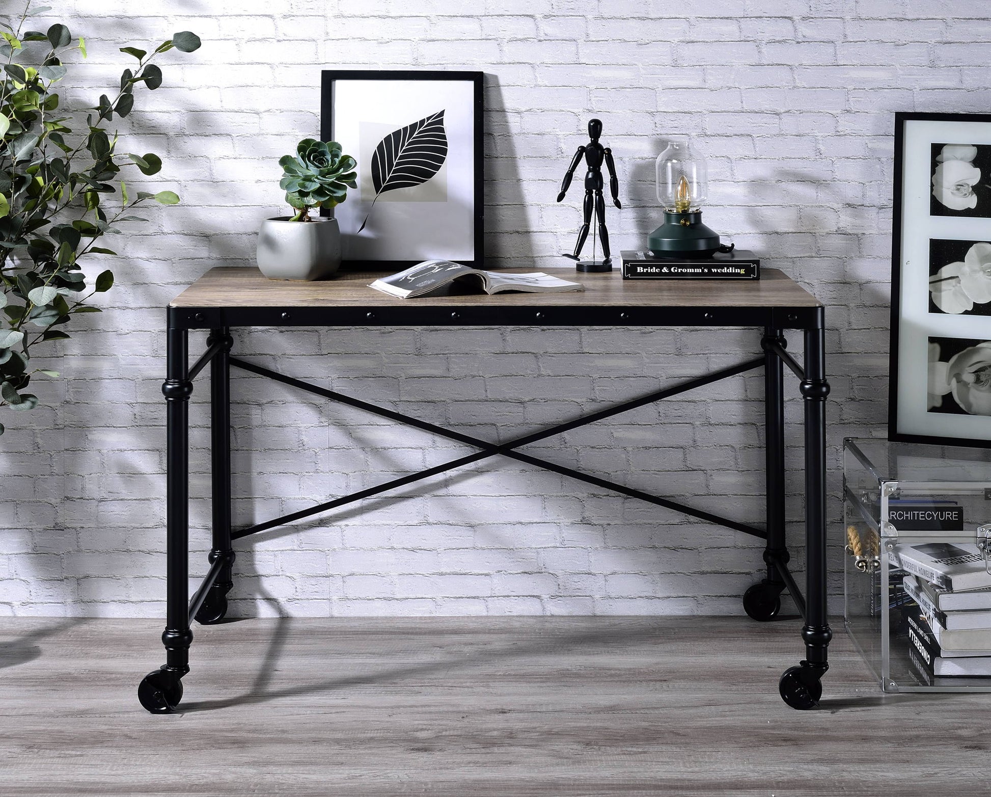 Oklarth - Rustic Writing Desk - Black / Oak Acme