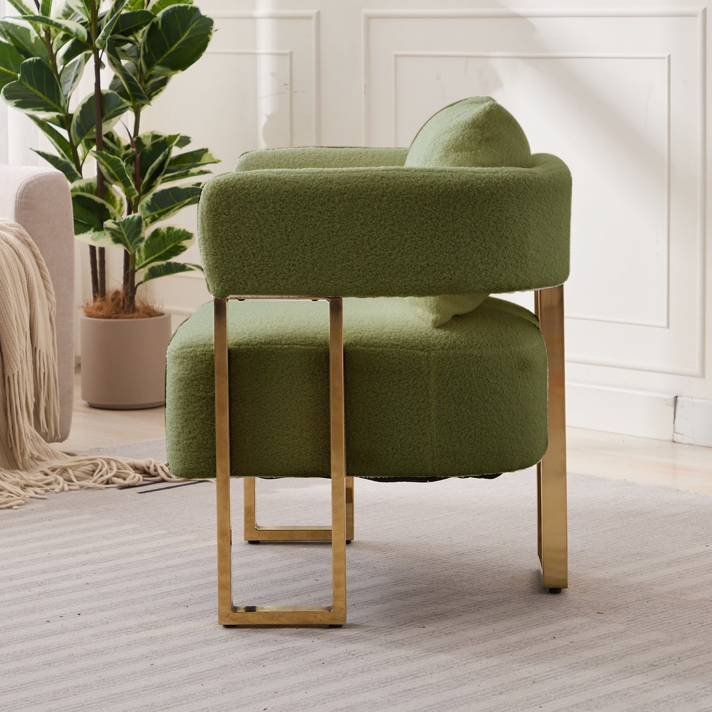 Modern Decorative Chair Teddy Fleece Upholstered And Metal Foot Home Essentials
