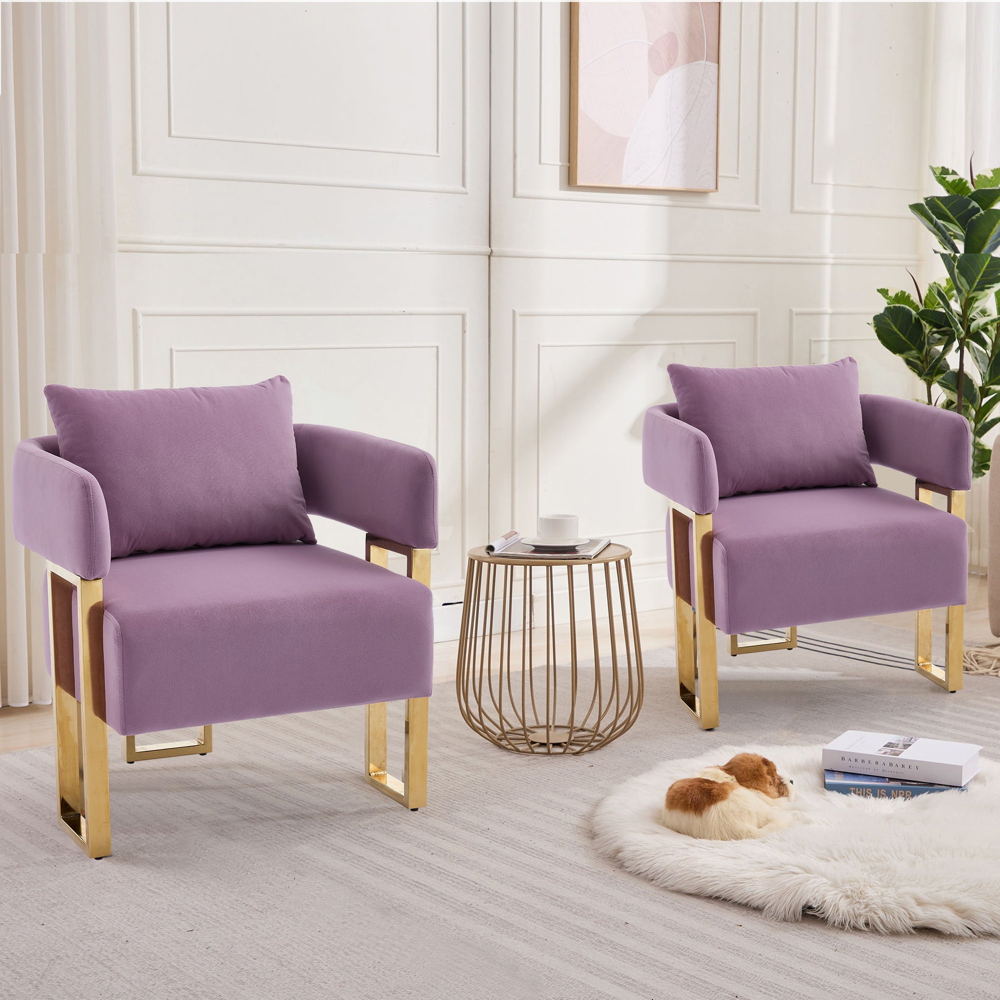 Modern Decorative Chair Teddy Fleece Upholstered And Metal Foot Home Essentials