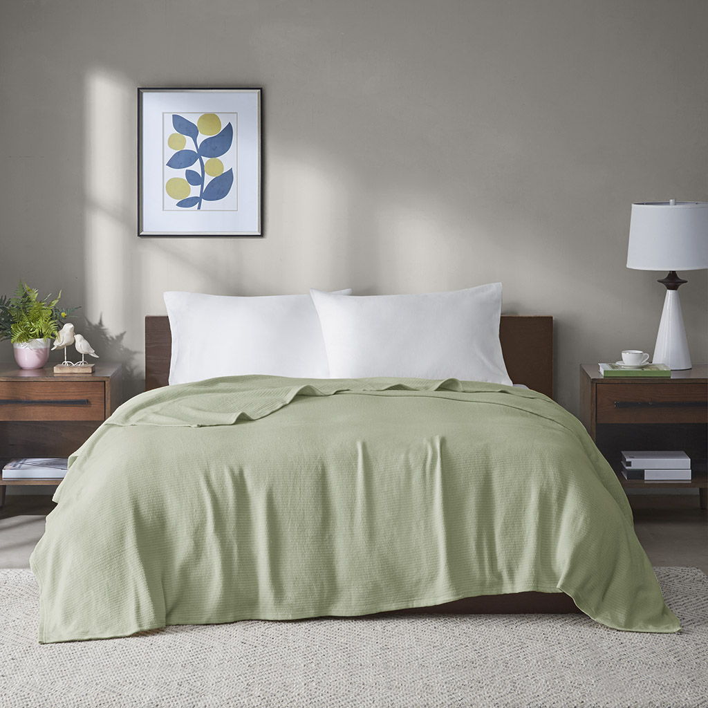 Freshspun Basketweave - King Cotton Blanket - Green Madison Park