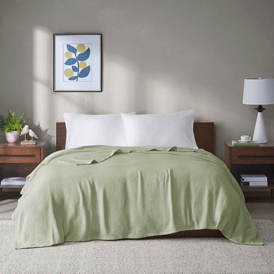 Freshspun Basketweave - King Cotton Blanket - Green Madison Park