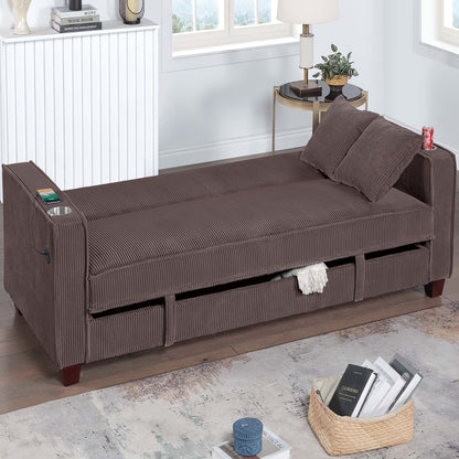 Modern Convertible Sofa With Hidden Storage USB Port, Cup Holder Home Essentials