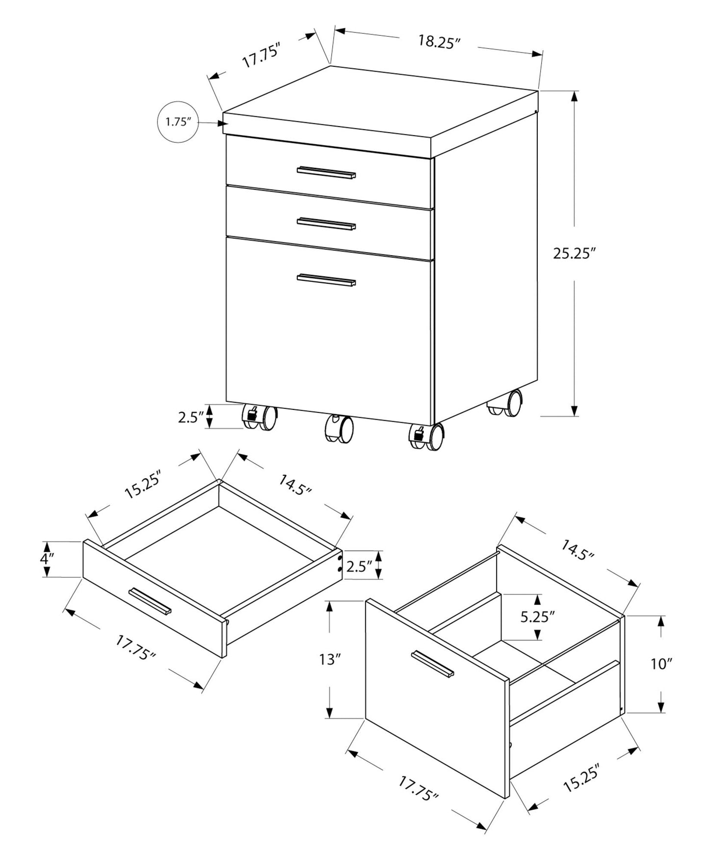File Cabinet, Rolling Mobile, Storage Drawers, Printer Stand, Office, Contemporary & Modern 8th Street