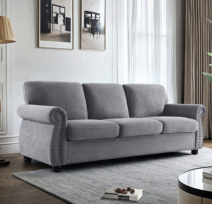 Soft Sofa, Upholstered 3 Seater Couch With High Density Foam, Loose Back Cushions And Turned Legs US Pride