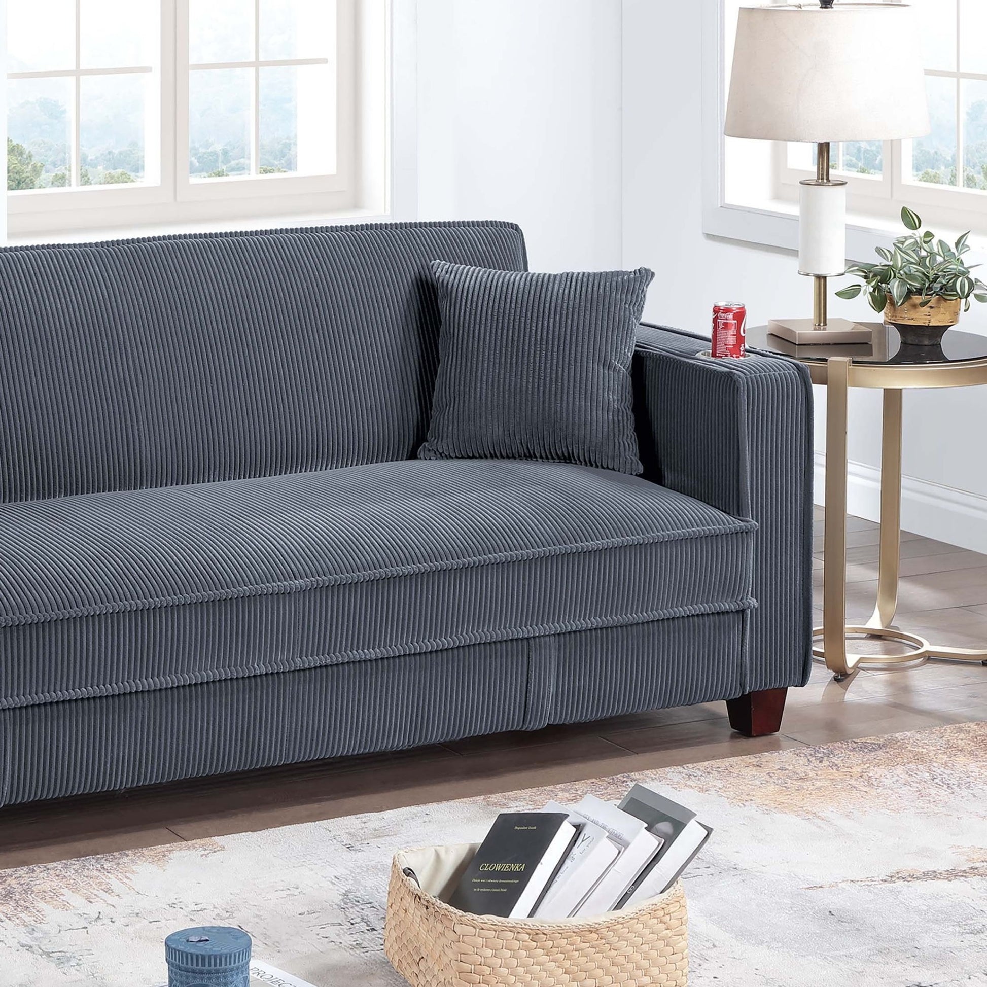 Modern Convertible Sofa With Hidden Storage USB Port, Cup Holder Home Essentials
