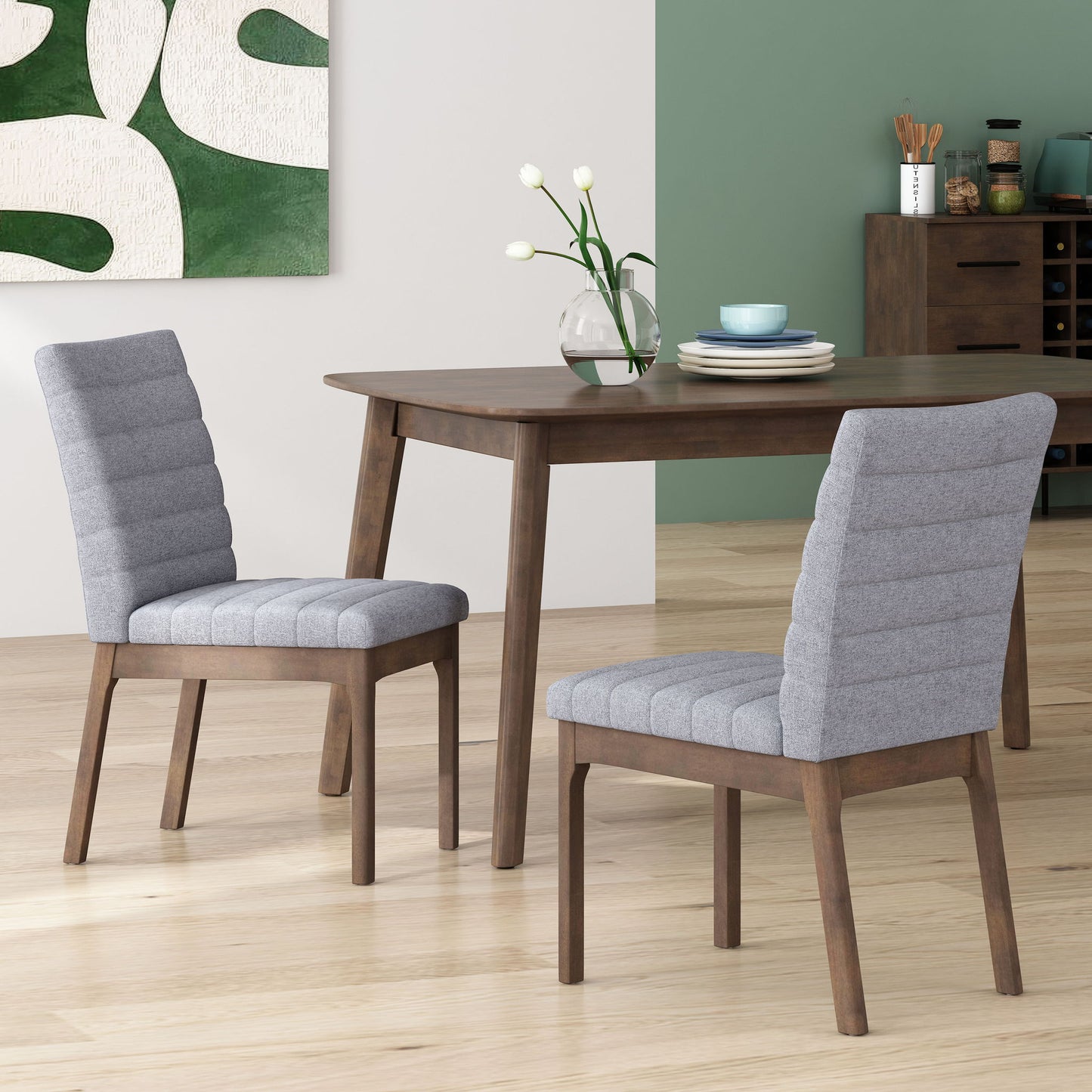 Mid Century Modern Dining Chair (Set of 2) With Channel Stitching - Dark Gray Noble House