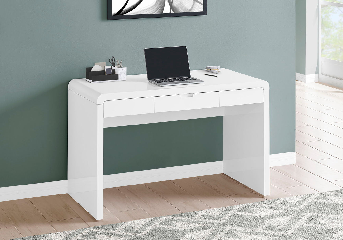 Computer Desk For Home Office, Storage Drawers, Contemporary & Modern - White 8th Street