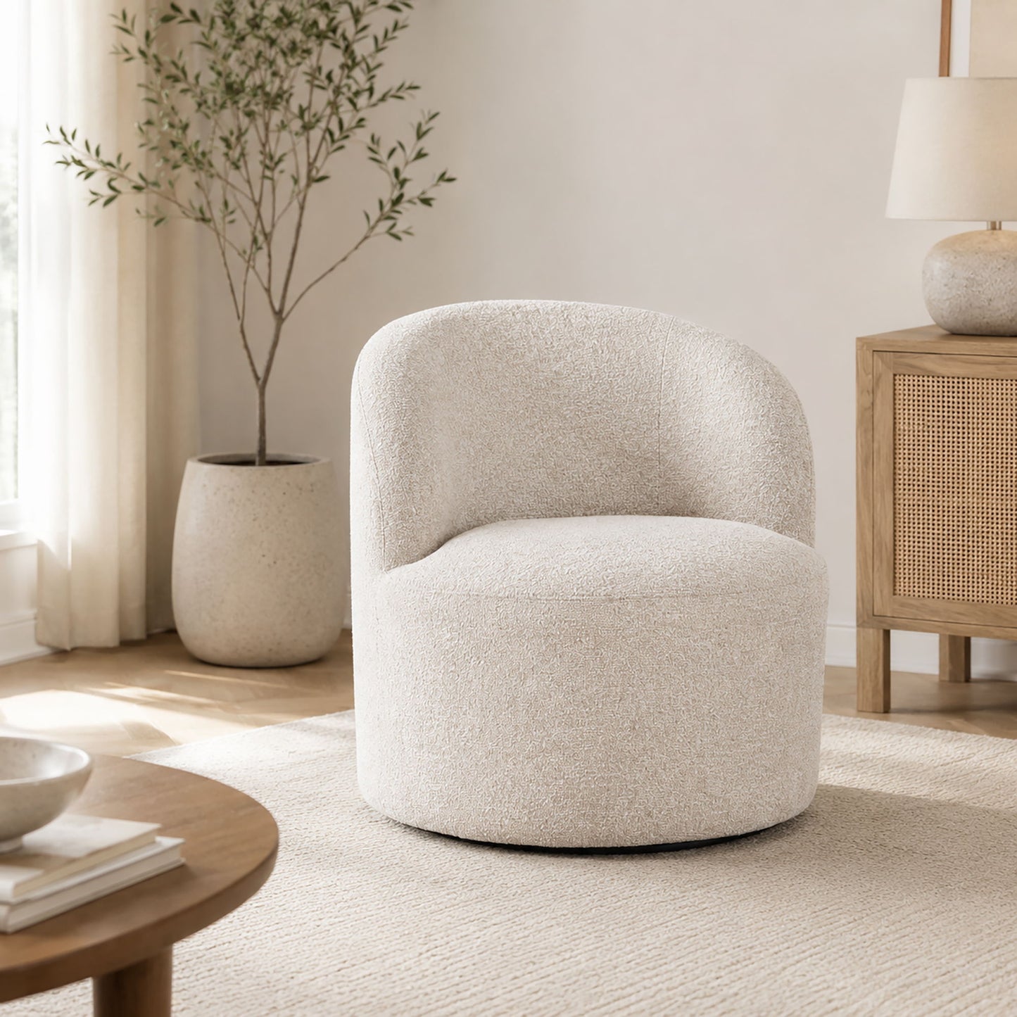 Upholstered Barrel Accent Chair For Living Room - White Home Essentials