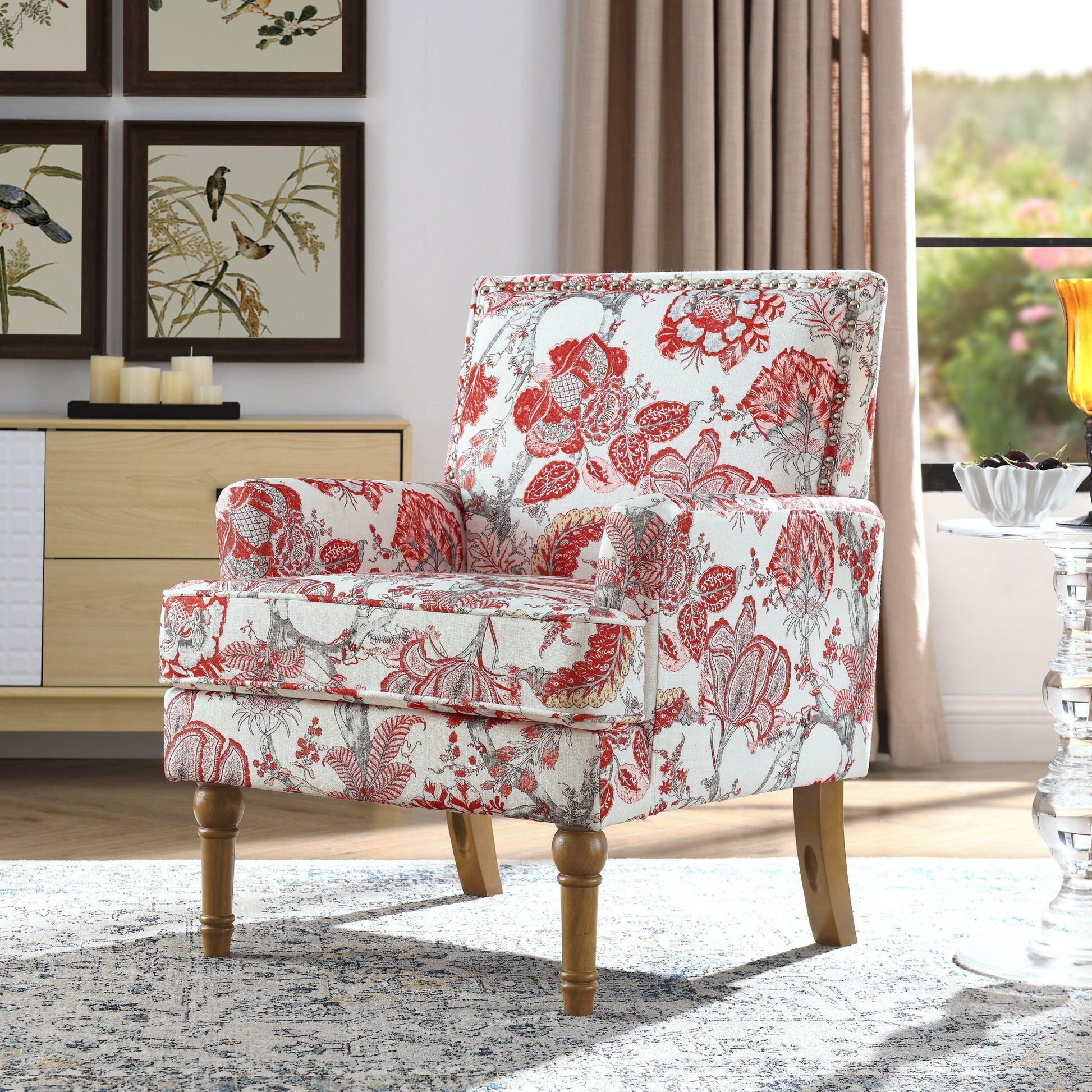Floral Accent Armchair With Nailhead Trim Home Essentials