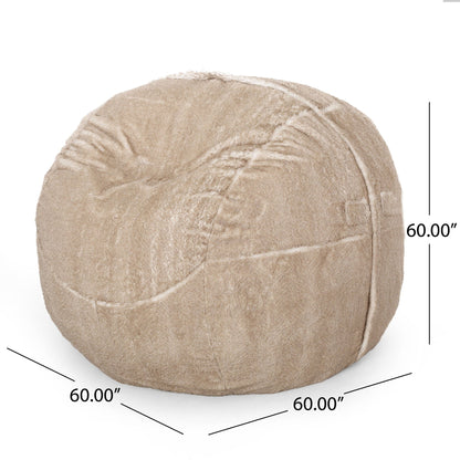 Vida - Modern 5 Foot Rounded Bean Bag - Snow White / Beige Home Essentials