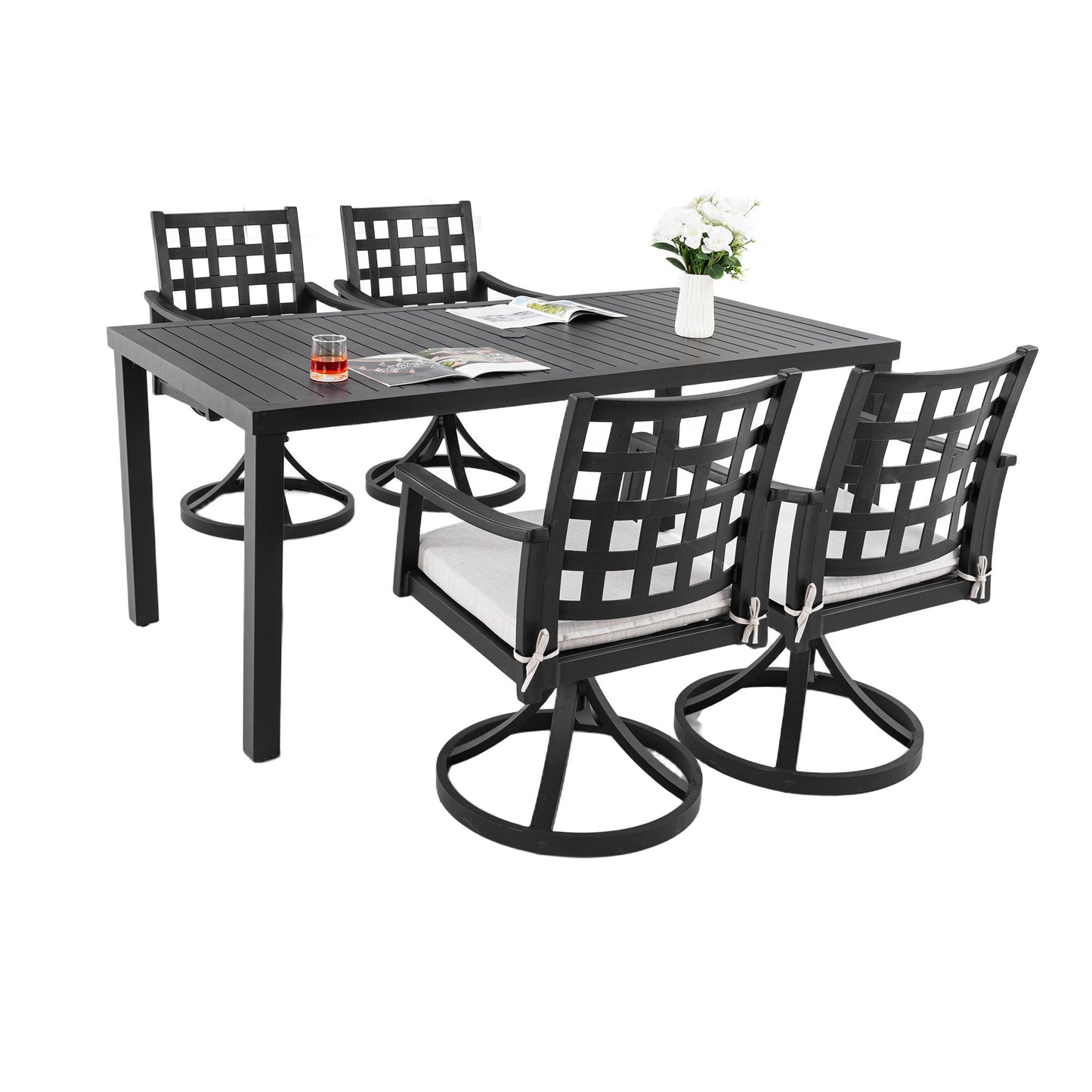Modern Classic Outdoor Patio Dining Set, Rectangular Table & Dining Chairs, Rust Free, Weather Resistant Life Outside