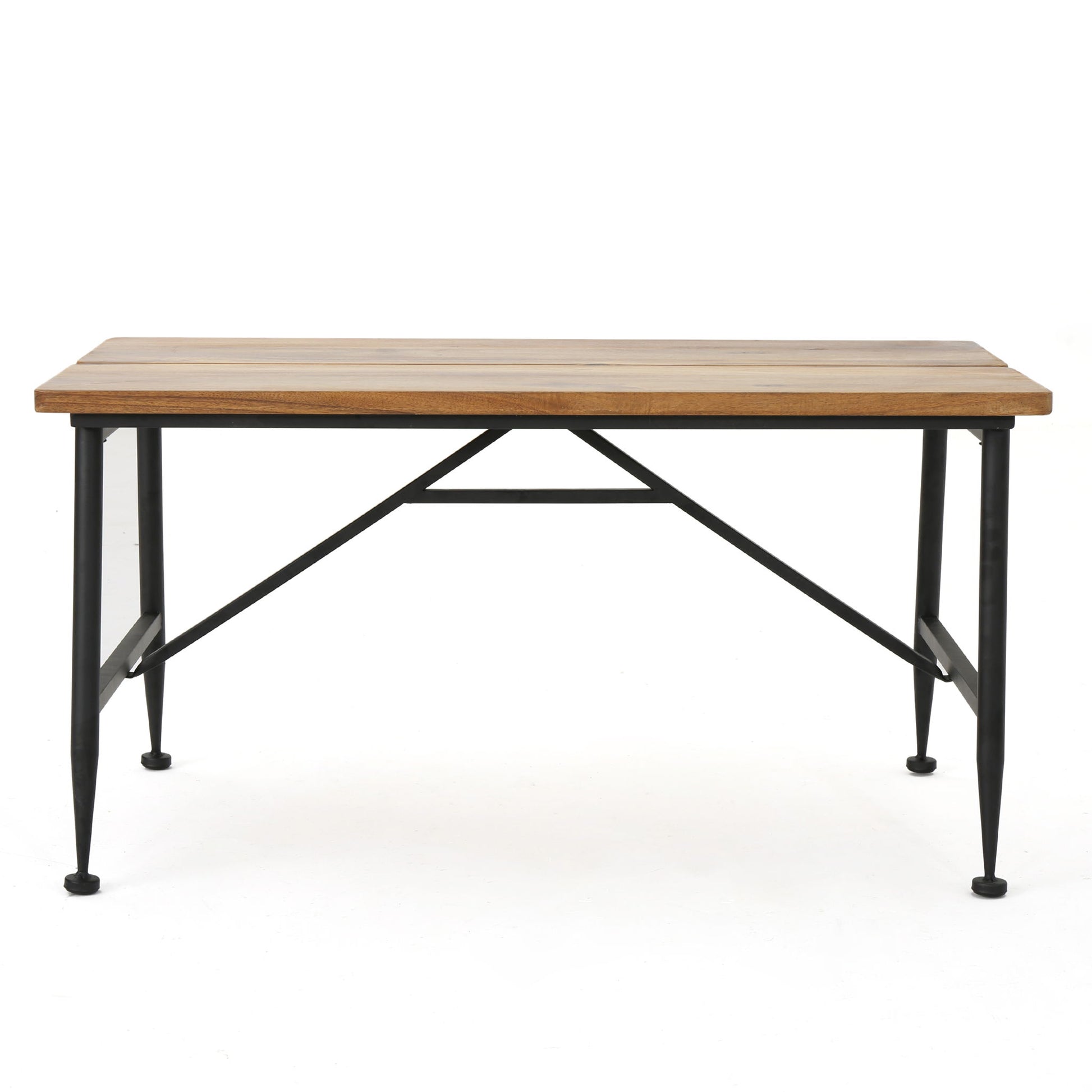 Rectangle Outdoor Coffee Table With Angled Tubular Legs And Wood Top - Black Noble House