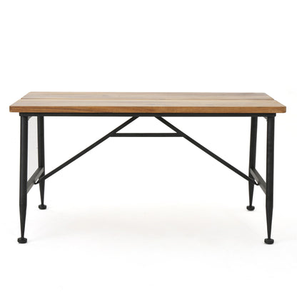 Rectangle Outdoor Coffee Table With Angled Tubular Legs And Wood Top - Black Noble House
