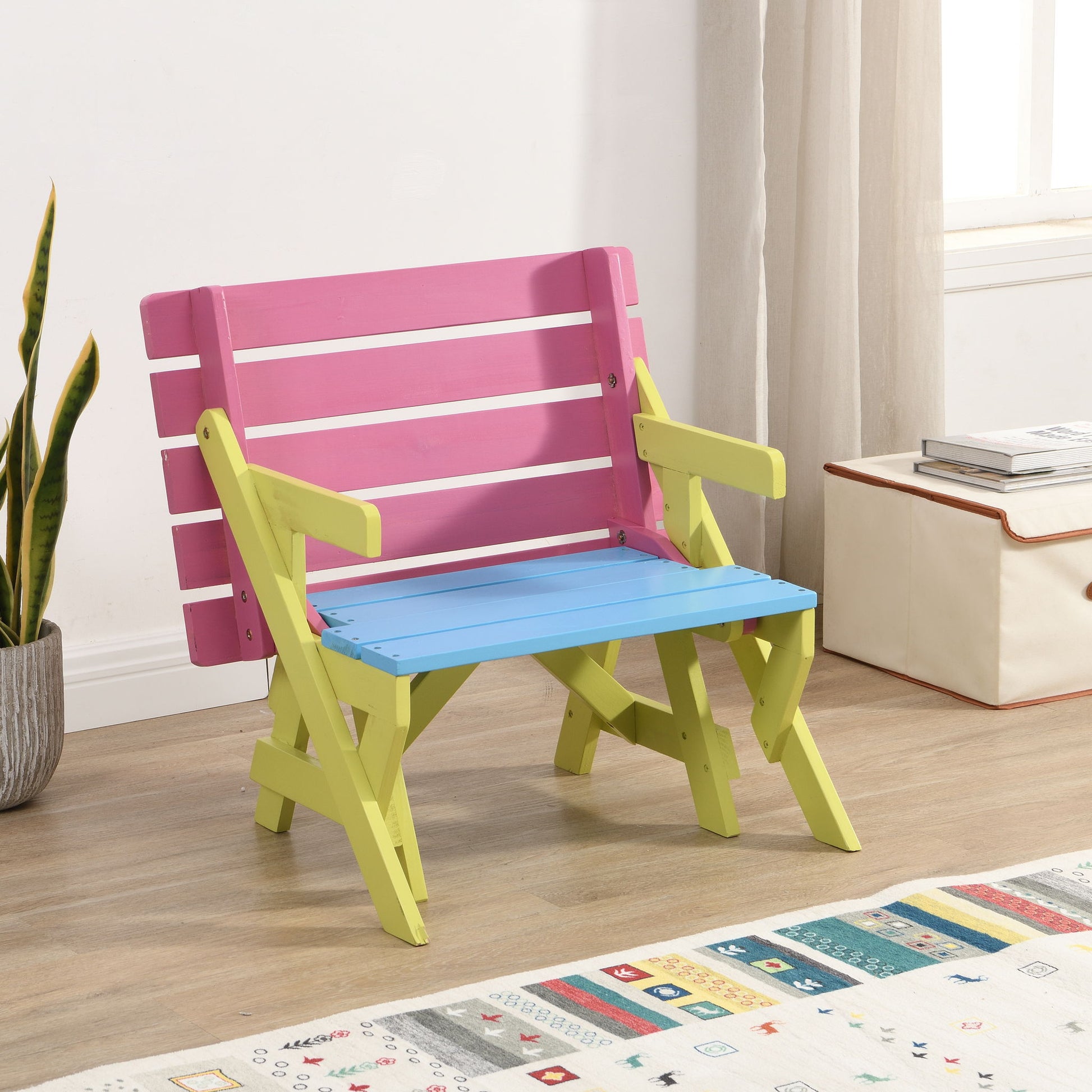Kids Multi-Functional Arm Chair, Table With 2 Benches All-In-One Set Home Essentials