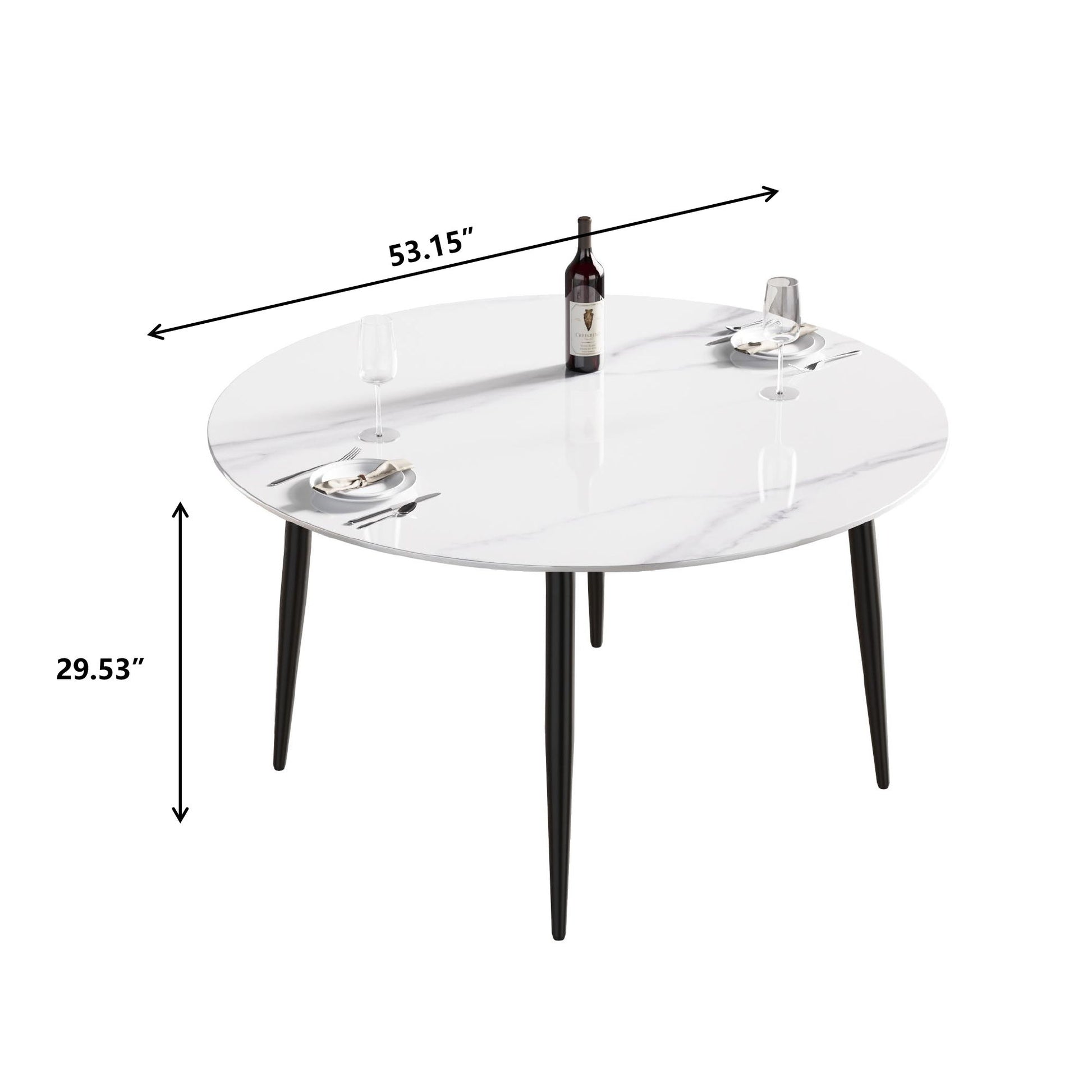 Modern Man-Made Stone Round Metal Dining Table-Position For 6 People Home Essentials