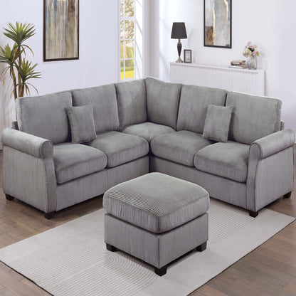 Modern Sectional Set With Corner Wedge, Loveseat, Ottoman & 2 Pillows Home Essentials
