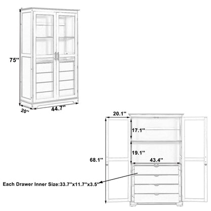 Kitchen Pantry, Freestanding Kitchen Storage Cabinet Display Cabinet With Glass Doors And 4 Built In Drawers For Living Room, Home Office - Blue Hearth and Haven