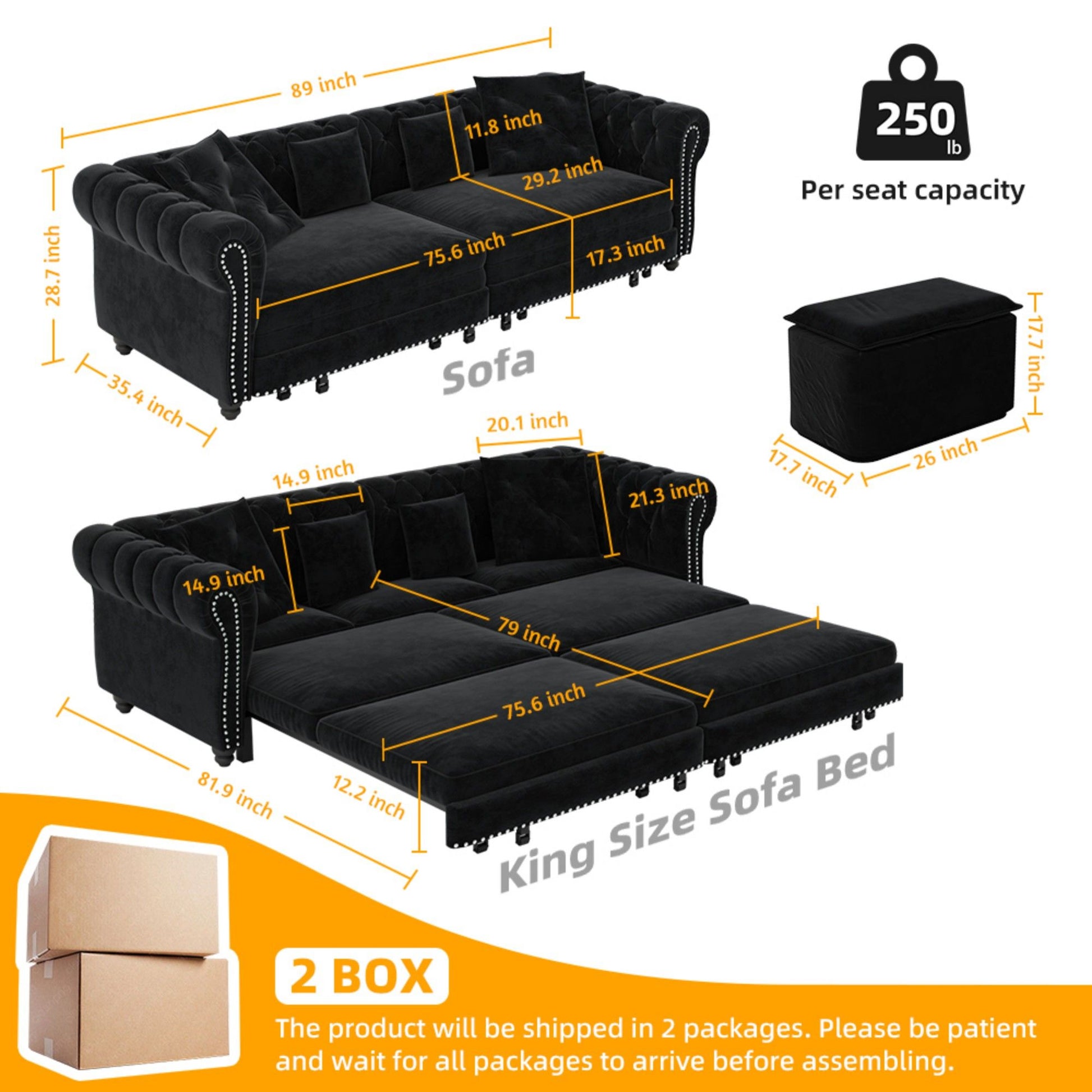 3 In 1 Convertible Sleeper Sofa Bed With Movable Ottoman Home Essentials