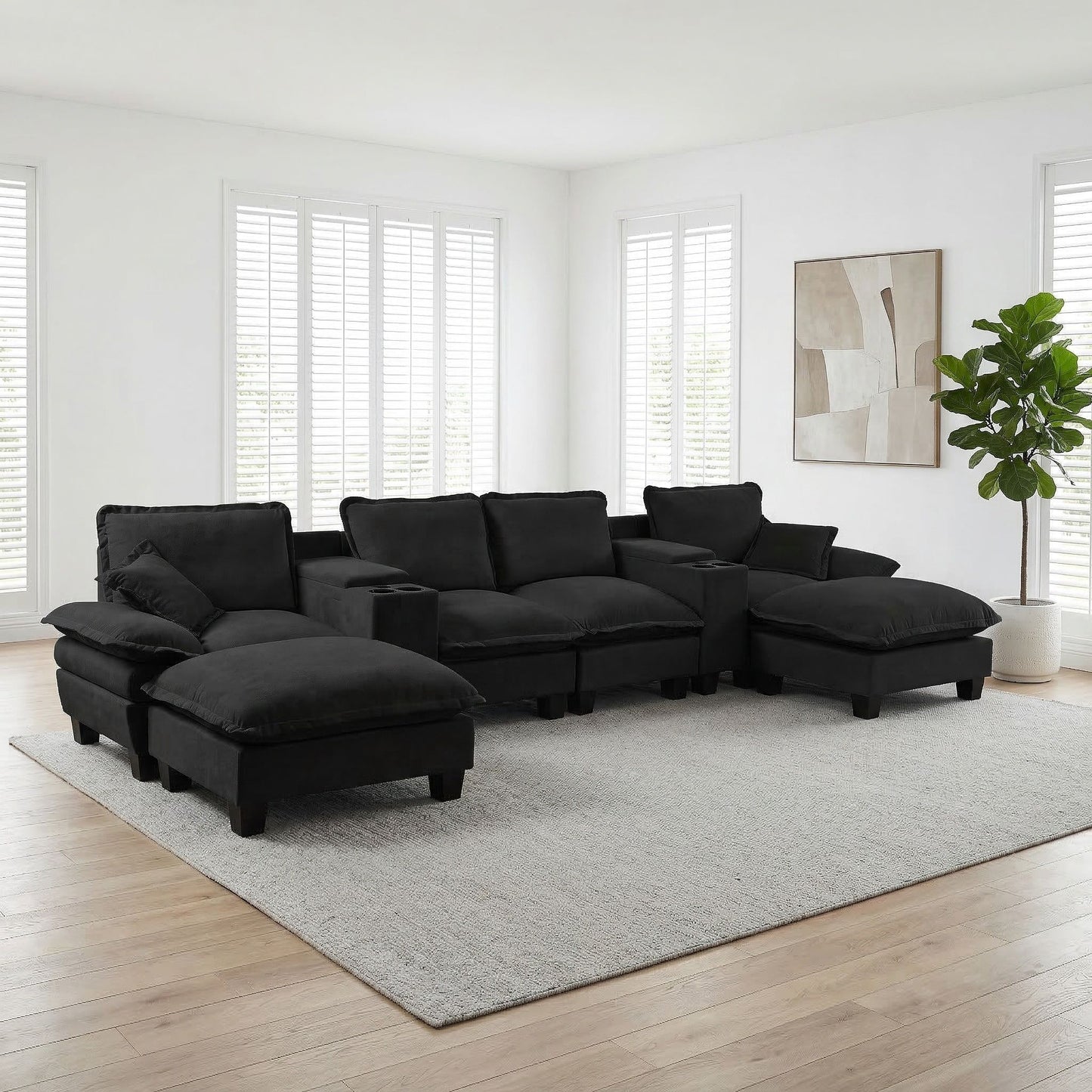 Modular Cloud Couch Sofa With Cup Holders & Storage, USB Port Home Essentials