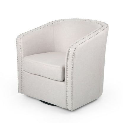 Modern Upholstered Swivel Club Chair With Nailhead Trim Noble House
