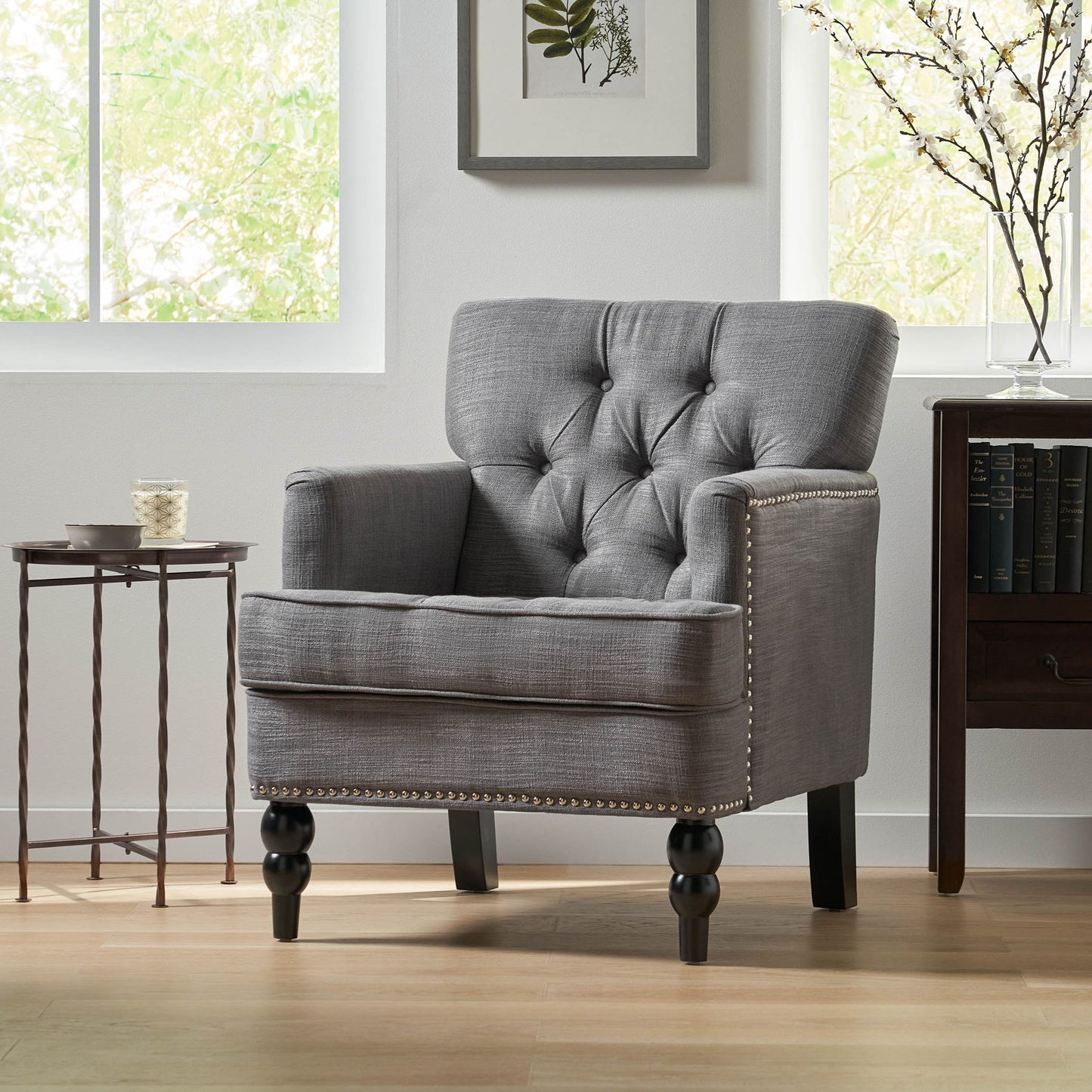 Harrison - Tufted Club Chair With Button Tufted Back And Birch Wood Legs Noble House