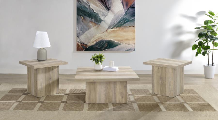 Devar - Square Coffee End Table Set - Distressed Pine Coaster Fine Furniture