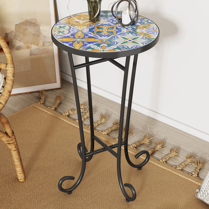 French Country Patio Side Table With Vibrant Tile Top Noble House