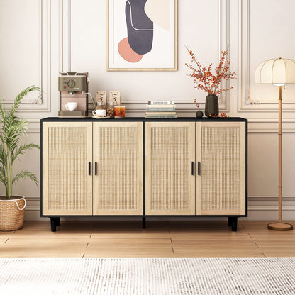 Elegant And Functional 4 Door Rattan Decorative Storage Cabinet Home Essentials
