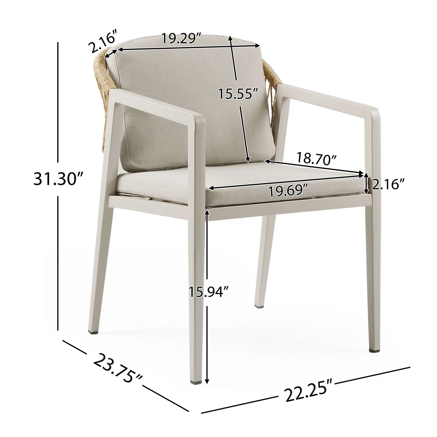 Outdoor Dining Chair (Set of 2) Wicker Rattan Woven Patio Chairs, Waterproof Seating - Gray Noble House