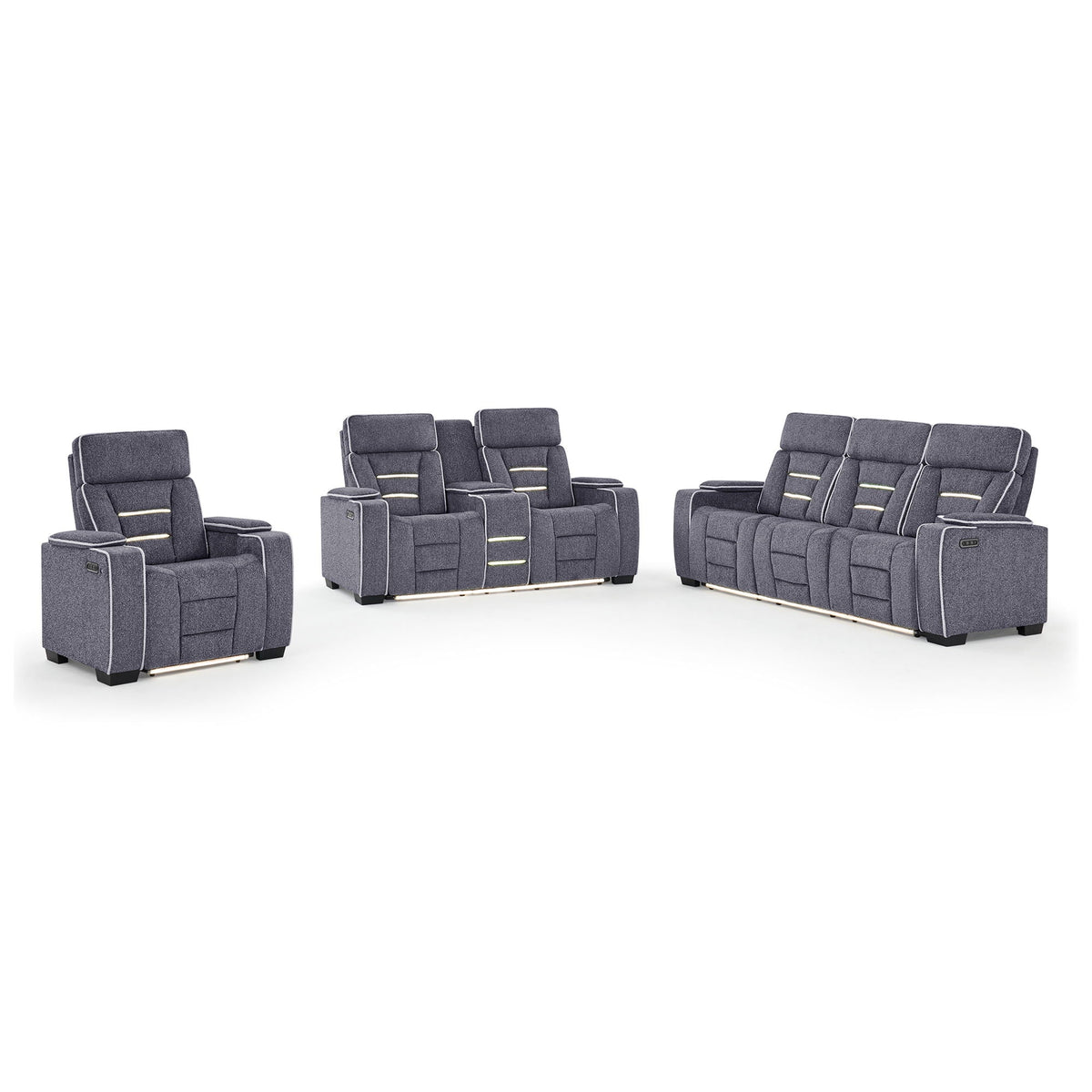 Austin - 3 Piece Reclining Sofa And Loveseat With Storage Arms - Gray Global Furniture USA