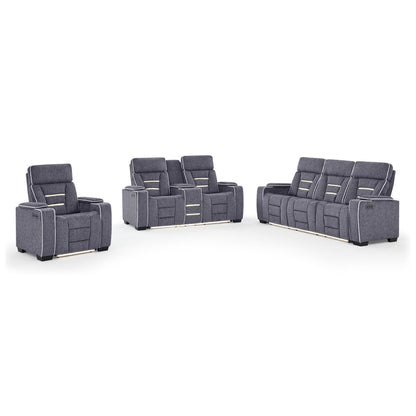 Austin - 3 Piece Reclining Sofa And Loveseat With Storage Arms - Gray Global Furniture USA