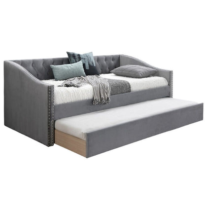 Daybed With Button Tufted Nailhead Trim And Trundle Slat Storage - Gray Home Essentials