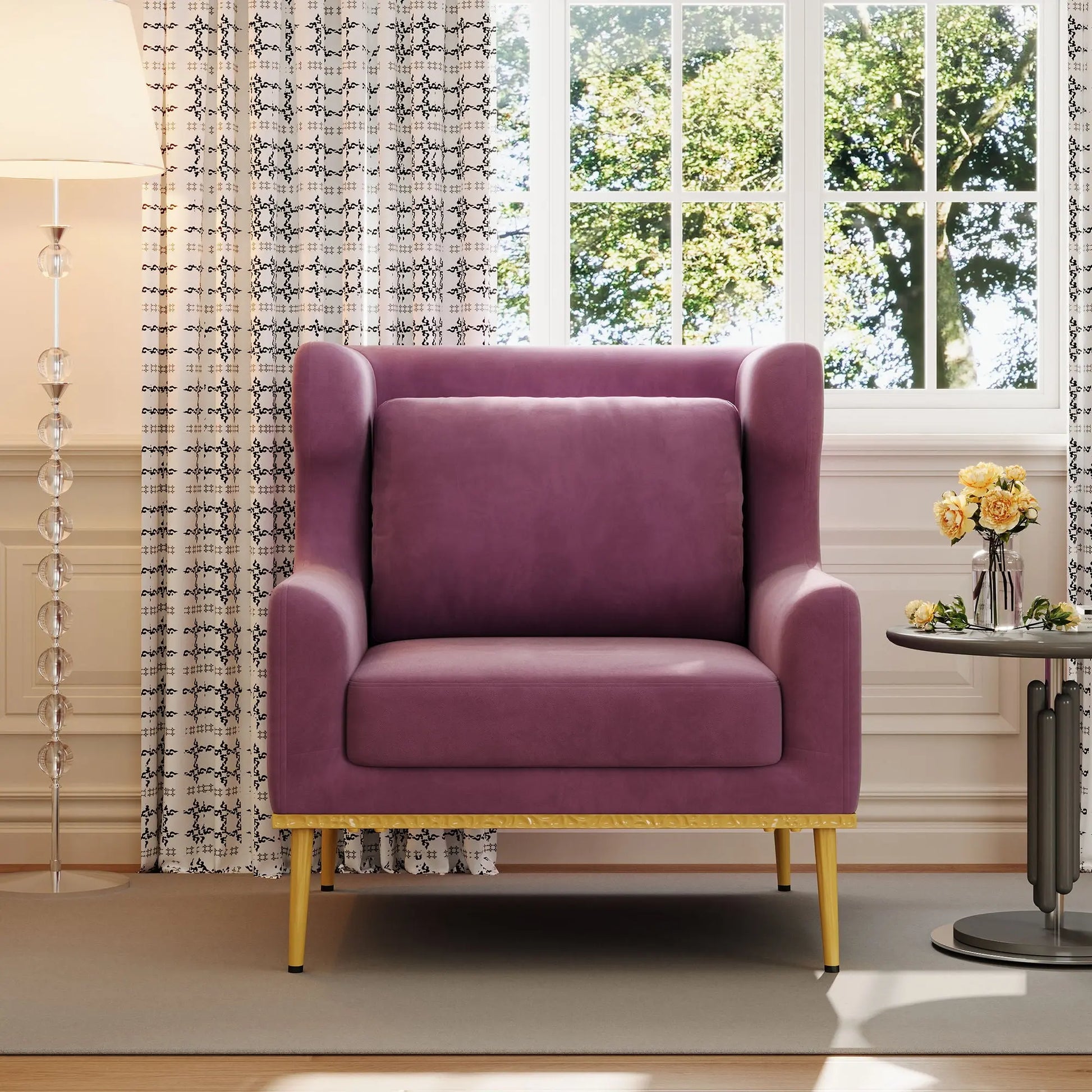 Elegant Curved Armrest Accent Armchair Noble House