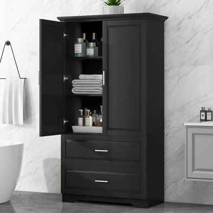 Tall Bathroom Storage Cabinet, Cabinet With 2 Doors And Drawers, Adjustable Shelf Hearth and Haven
