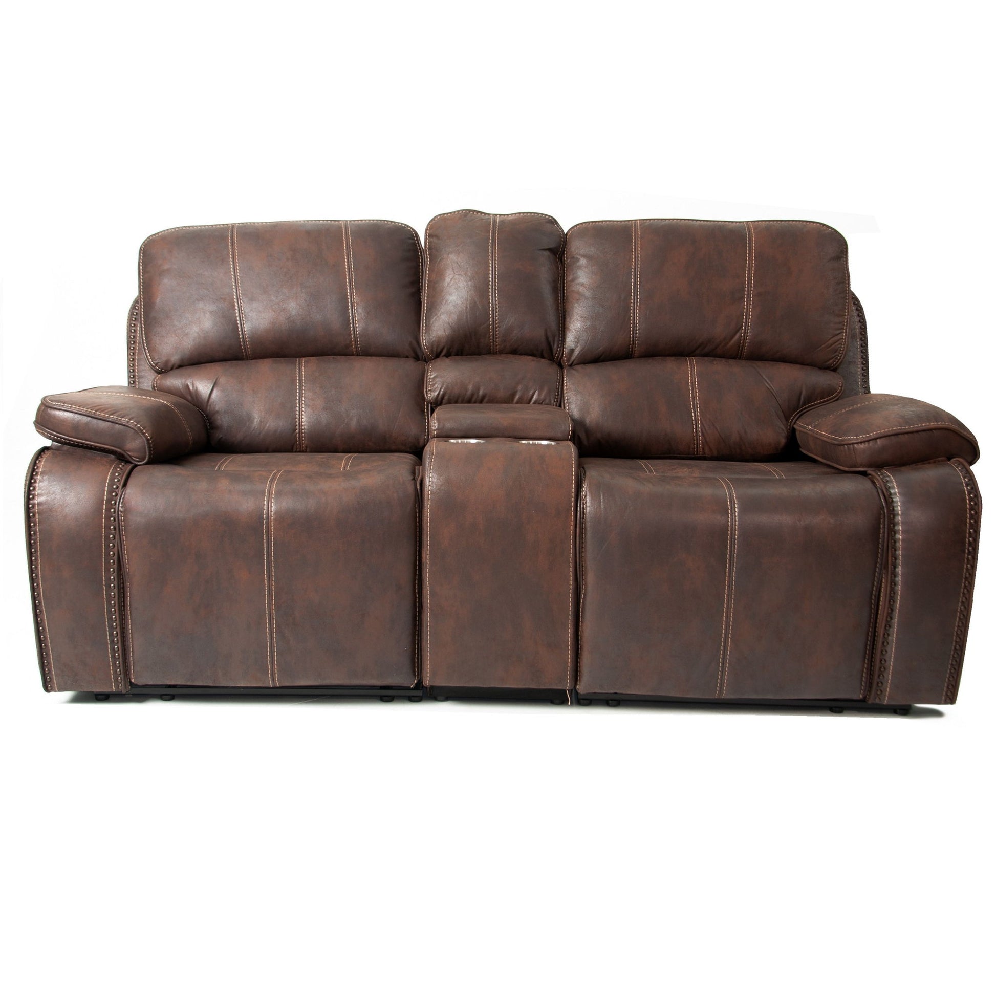 Power Reclining Loveseat With USB Port Leather Upholstered, Built In Cup Holder - Chocolate Home Essentials