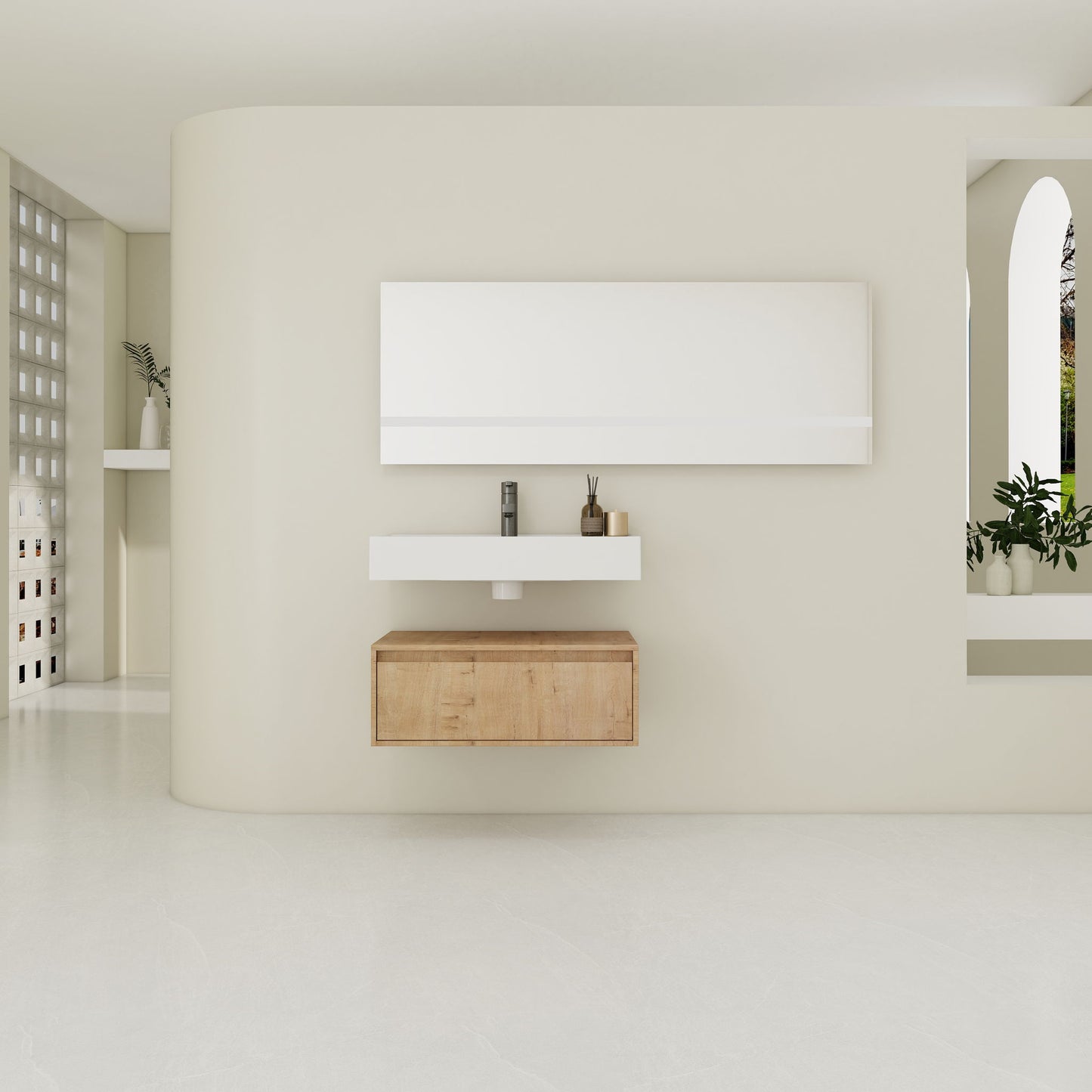 Wall Mounted Bathroom Vanity With Resin Sink And Soft Close Drawer In Imitative - Imitative Oak Home Essentials
