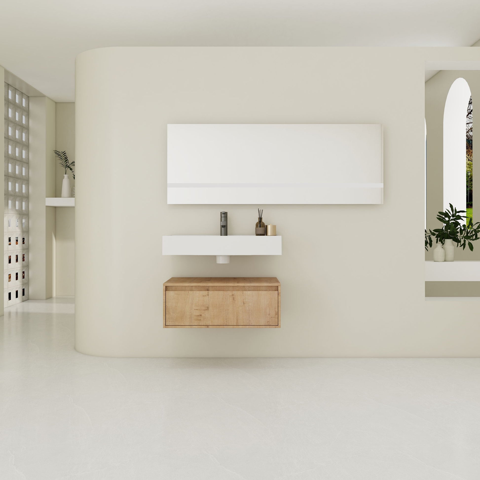 Wall Mounted Bathroom Vanity With Resin Sink And Soft Close Drawer In Imitative - Imitative Oak Home Essentials