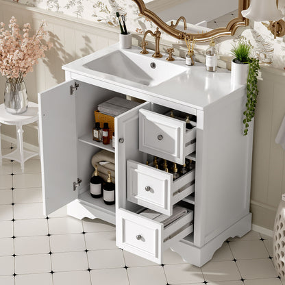 Bathroom Vanity With Sink, Soft-Close Doors, Adjustable U-Shelf, 3 Drawers Hearth and Haven