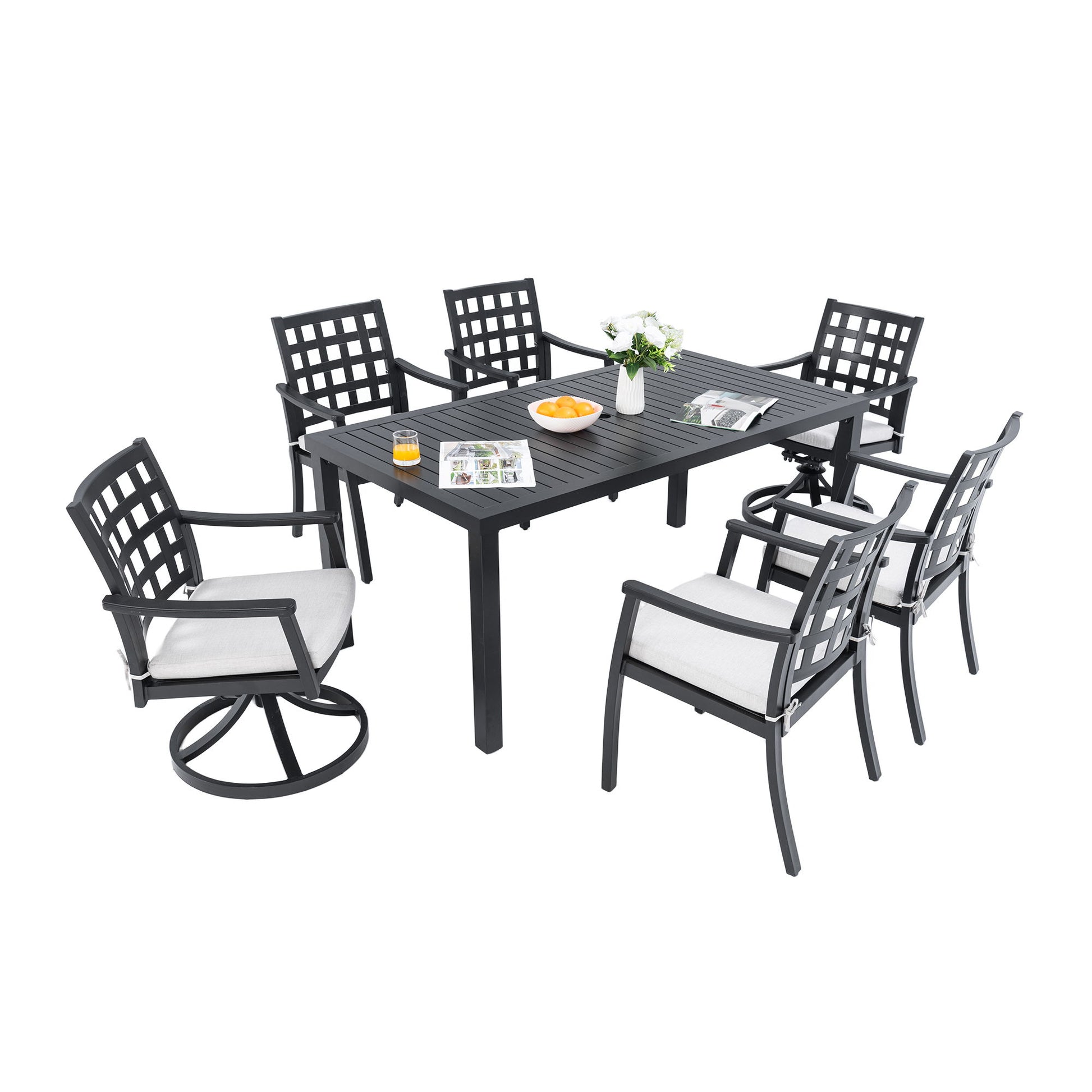 Modern Classic Outdoor Patio Dining Set, Rectangular Table & Dining Chairs, Rust Free, Weather Resistant Life Outside