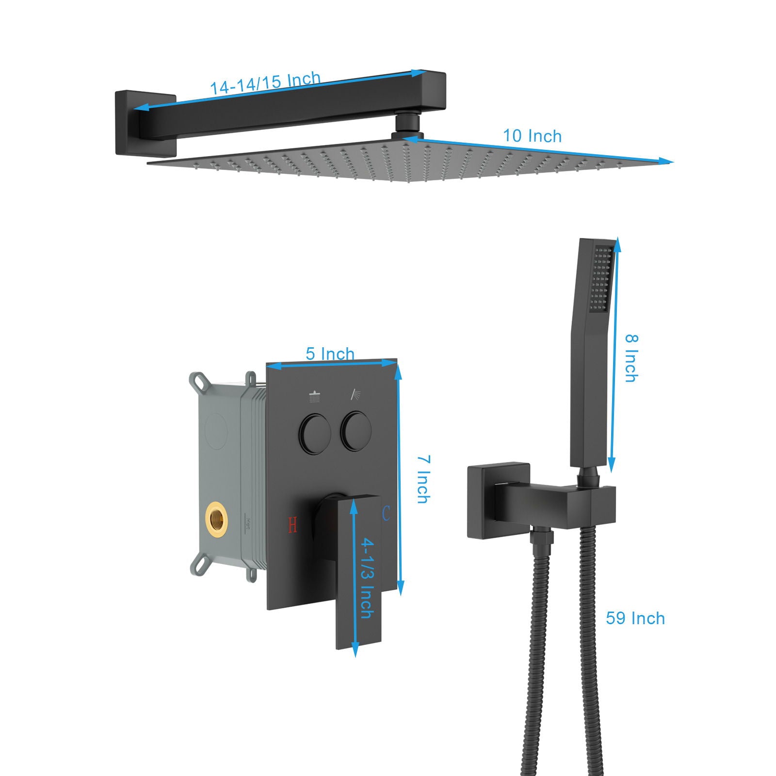 Dual Shower Head System With Rainfall Design, 10" Wall Mounted Square Shower Set - Matte Black Daily Nest