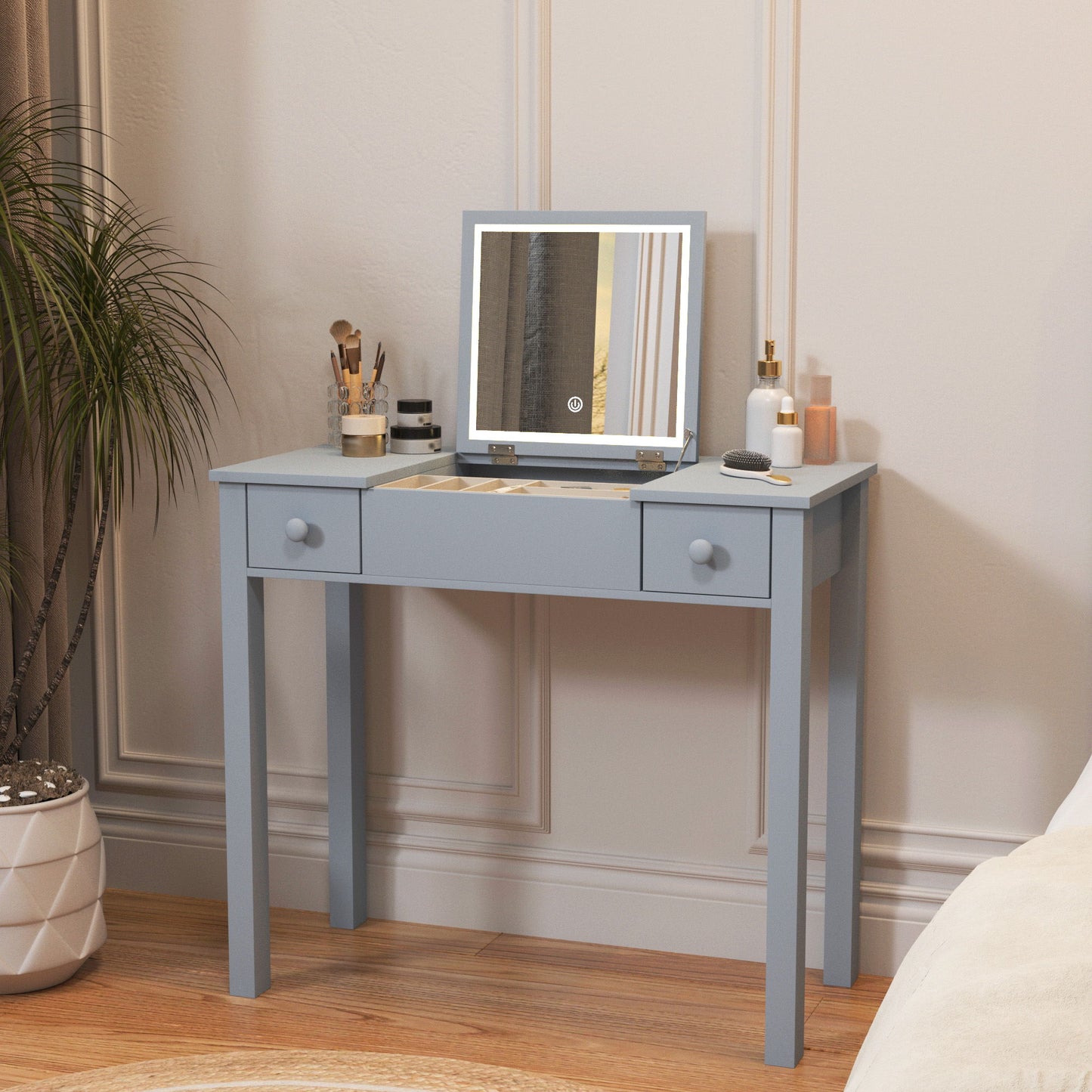 Vanity Table With LED Lights, Flip-Top Mirror And 2 Drawers, Jewelry Storage Home Essentials